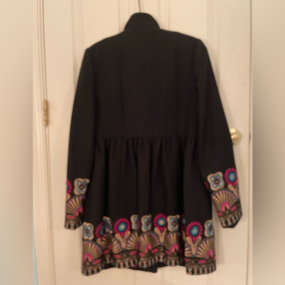 Anthropologie Plenty by Tracy Reese black wool coat with embroidery, sz 10 - Picture 4 of 13